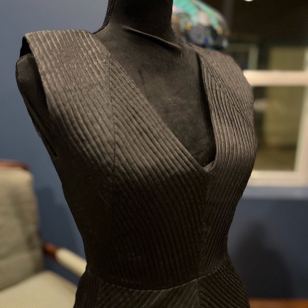 BCBGMaxAzria RUNWAY Black Grey fitted  Pinstripe Maxi Dress - Picture 2 of 13